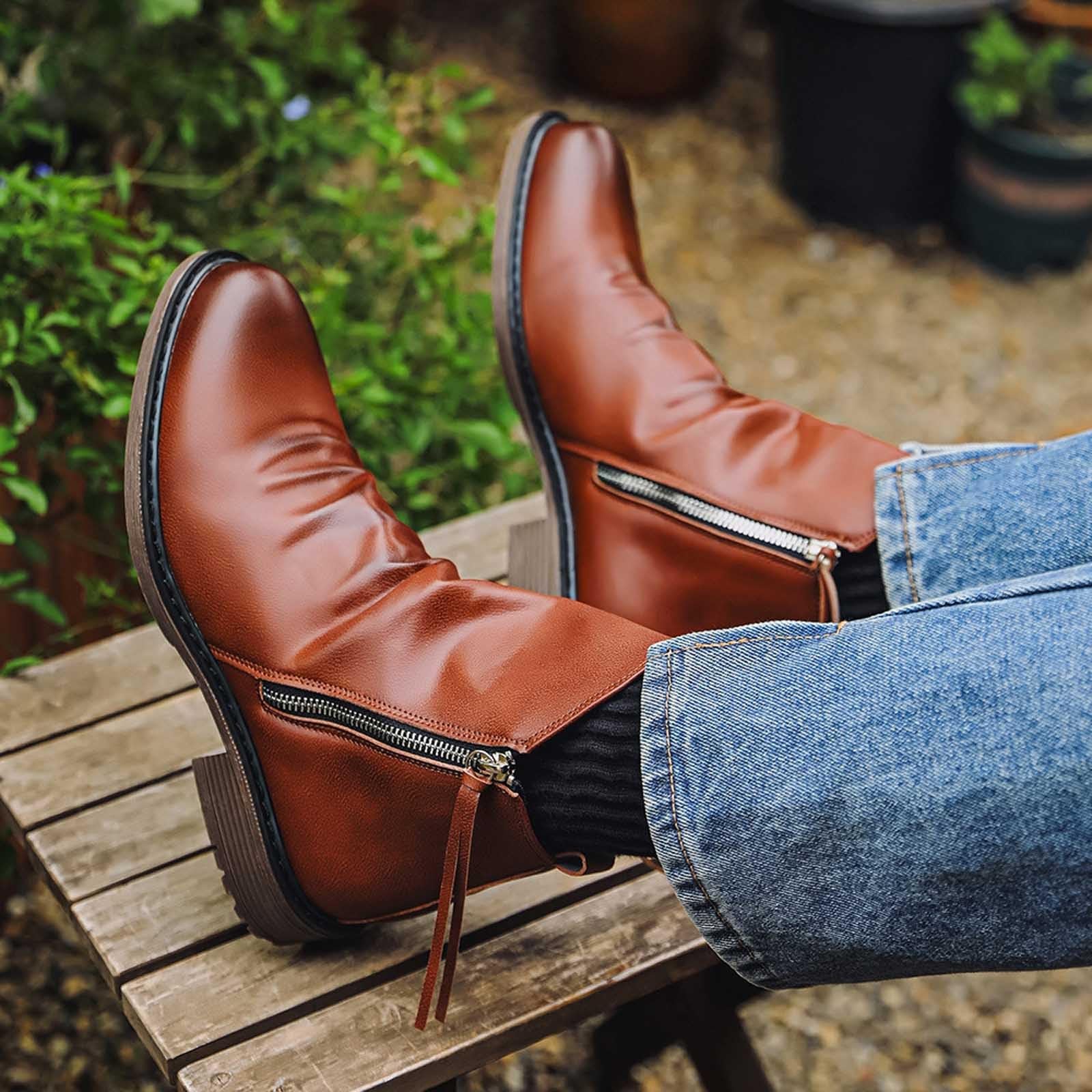 Generisch Botines para hombre elegantes borlas de cuero con cremallera lateral para ocio