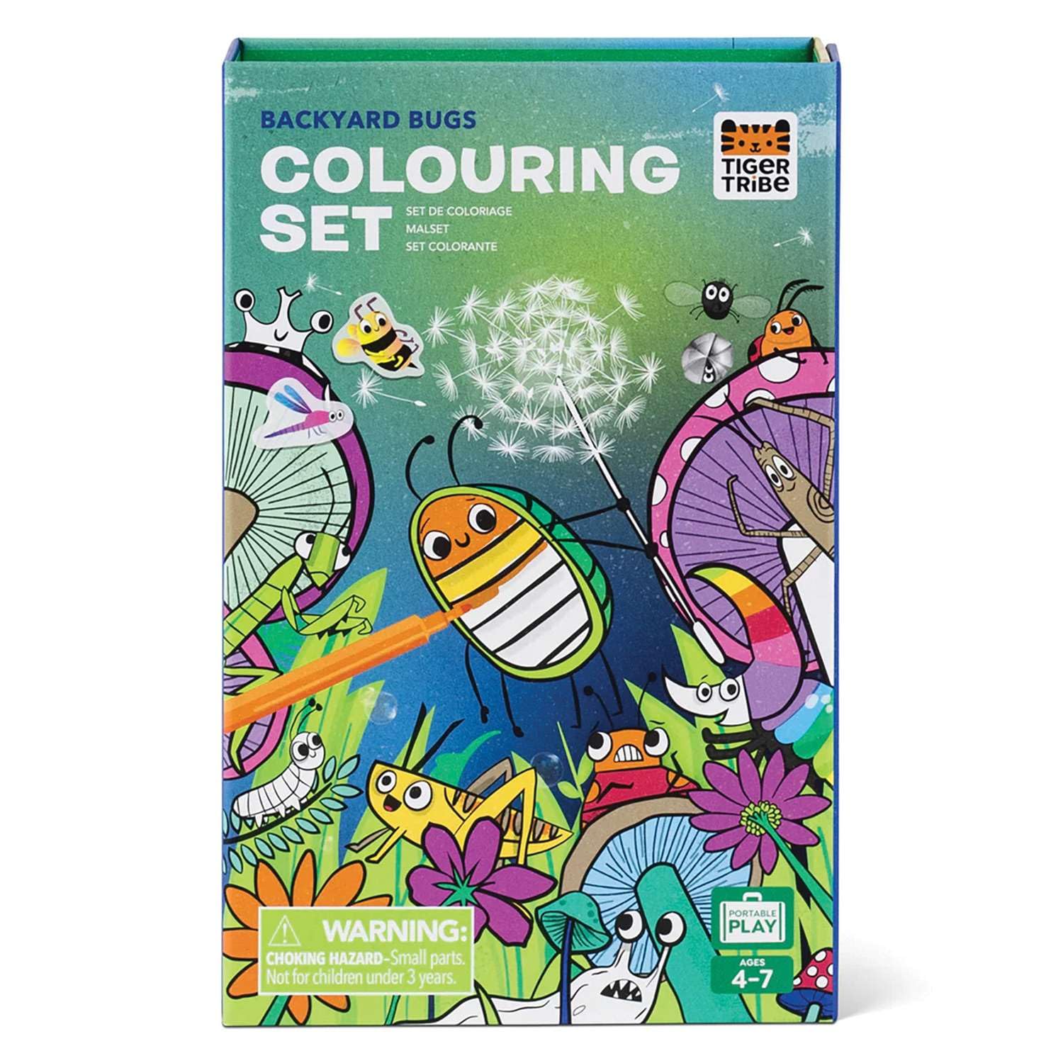 Tiger Tribe: Creative Coloring Set - Backyard Bugs with Stickers & Markers, Perfect for Travel in a Magnetic Sealed Storage Box for Kids Ages 5-8