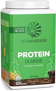 Vegan Organic Protein Powder Plant-based | Brown Rice Kosher Soy Free Sugar Free Gluten Free NON-GMO Dairy Free | Chocolate 30 Servings | Classic Protein by Sunwarrior