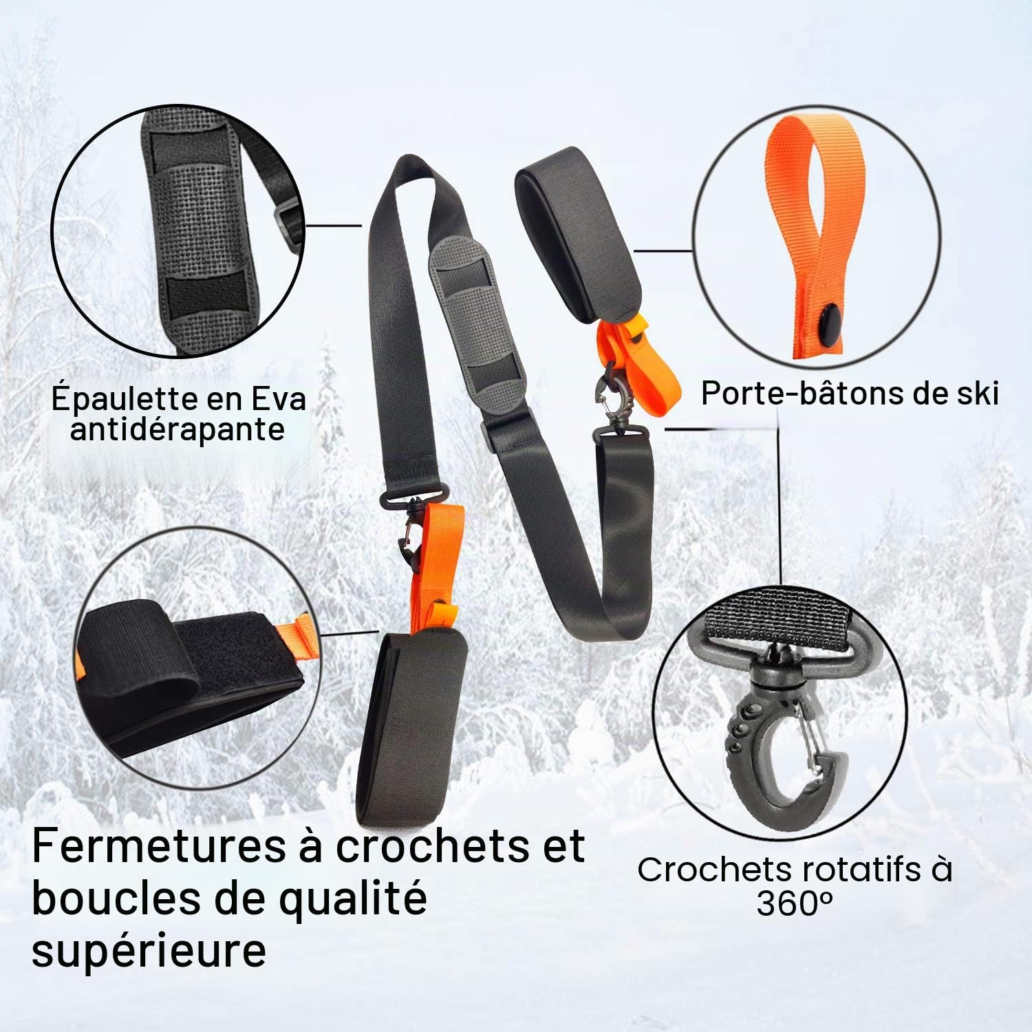 Sangles de Ski pour Transport de Skis, Bandoulière Réglable avec Support Rembourré