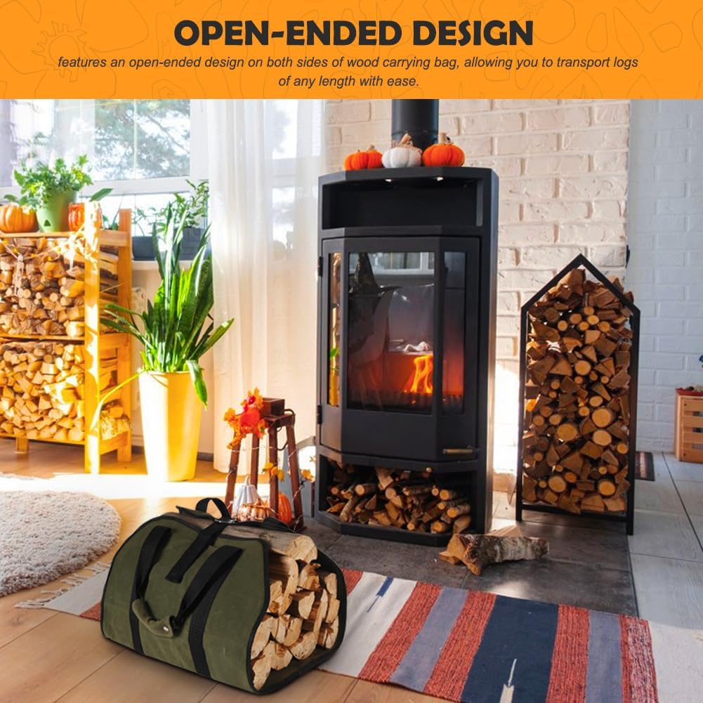 HRX Package Waxed Canvas Firewood Bag Carrier, Water Resistant Log Tote Wood Carrying Bag With Handles for Camping Trip Christmas Gift - Image 5