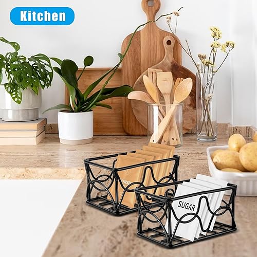 Miniatura 6 de DLUGOPIS 2 unidades de metal negro para bolsas de té, organizador de bolsas de azúcar, contenedor de azúcar pequeño, soporte para crema de café,