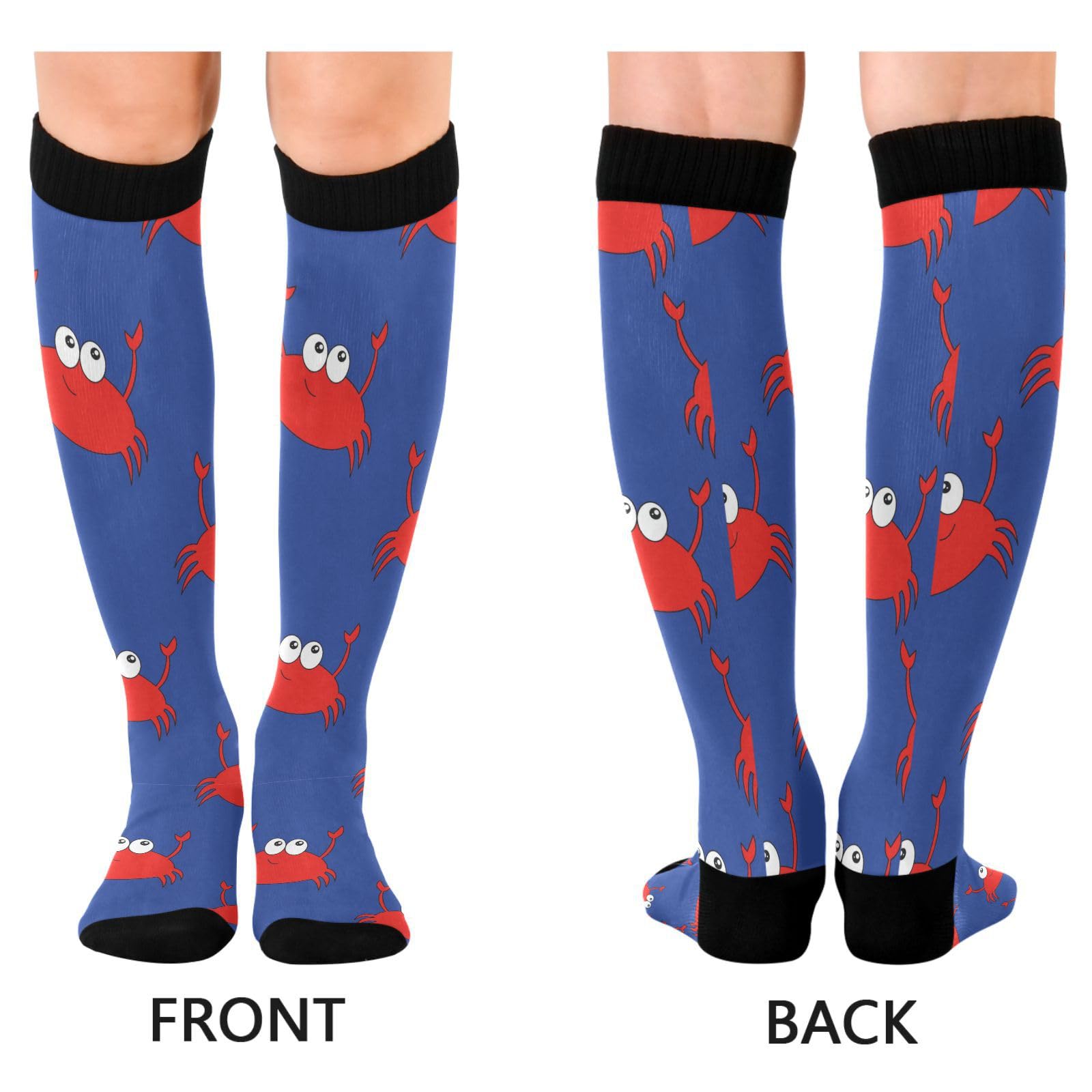 Dussdil Blue Sea Red Crab Compression Socks for Women Men Christmas Circulation Long Knee Socks for Winter Warm Stockings Socks