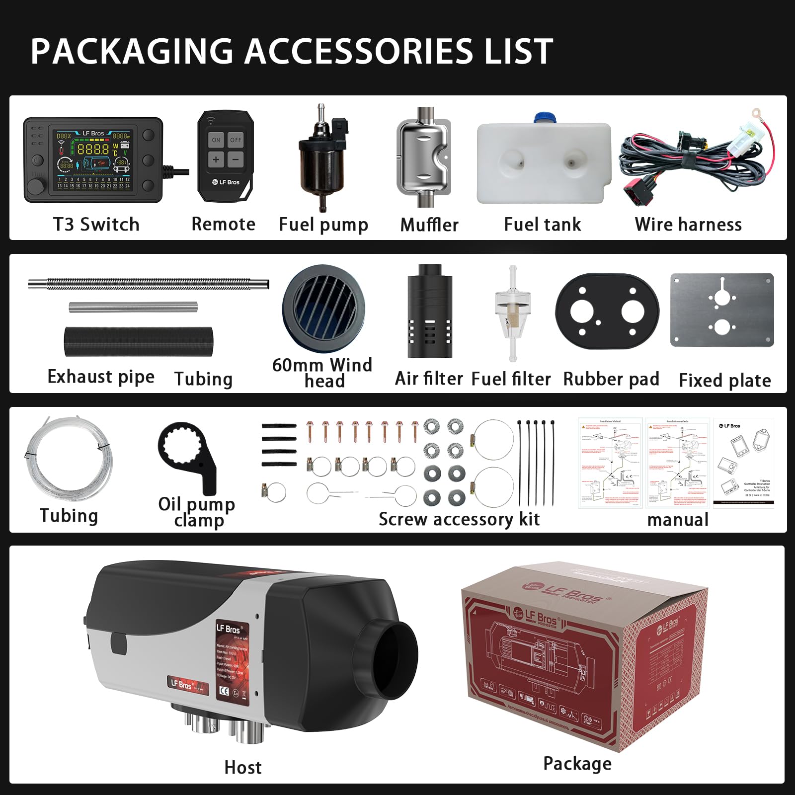 LF Bros Luft Dieselheizung Standheizung 2 kW- 12 V Standheizung Diesel mit Timer LCD Display & Fernbedienung- Schnellaufheizend für LKW, Boote, Wohnmobile und Campervans
