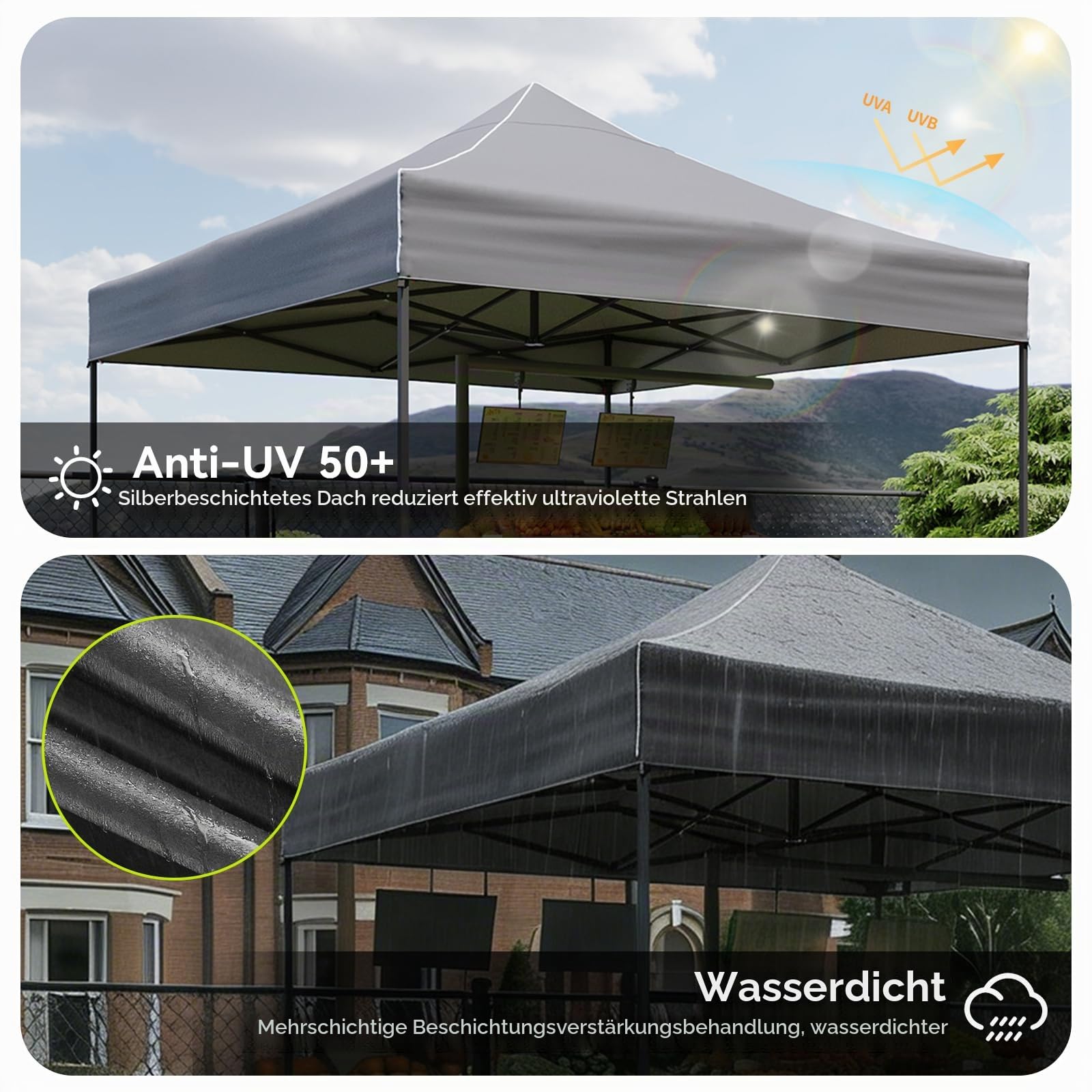 Aoxun Faltpavillon 3x3m Wasserdicht Pop Up Pavillon Rollentasche | Wasserdichter 3x3m Pop Up Faltpavillon mit Rollentasche und Sandsäcken für schnellen Schutz im Garten oder beim Camping