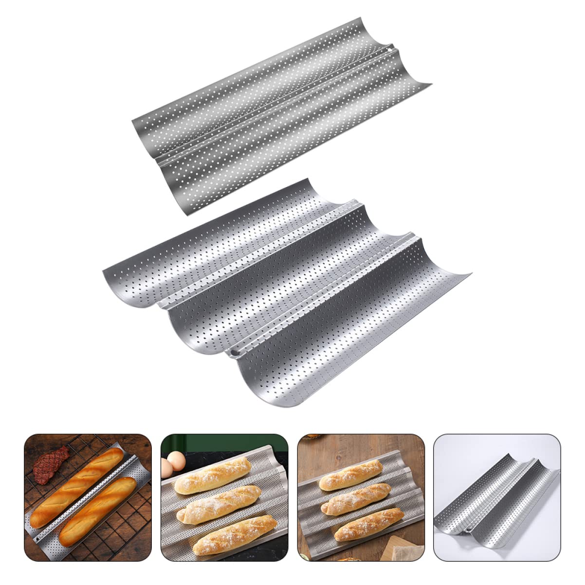 Gatuida 2 Moldes para Hornear Baguettes Antiadherentes y Fáciles de Limpiar de Acero Inoxidable Diseño Ondulado Ideales para Panadería y Repostería Casera