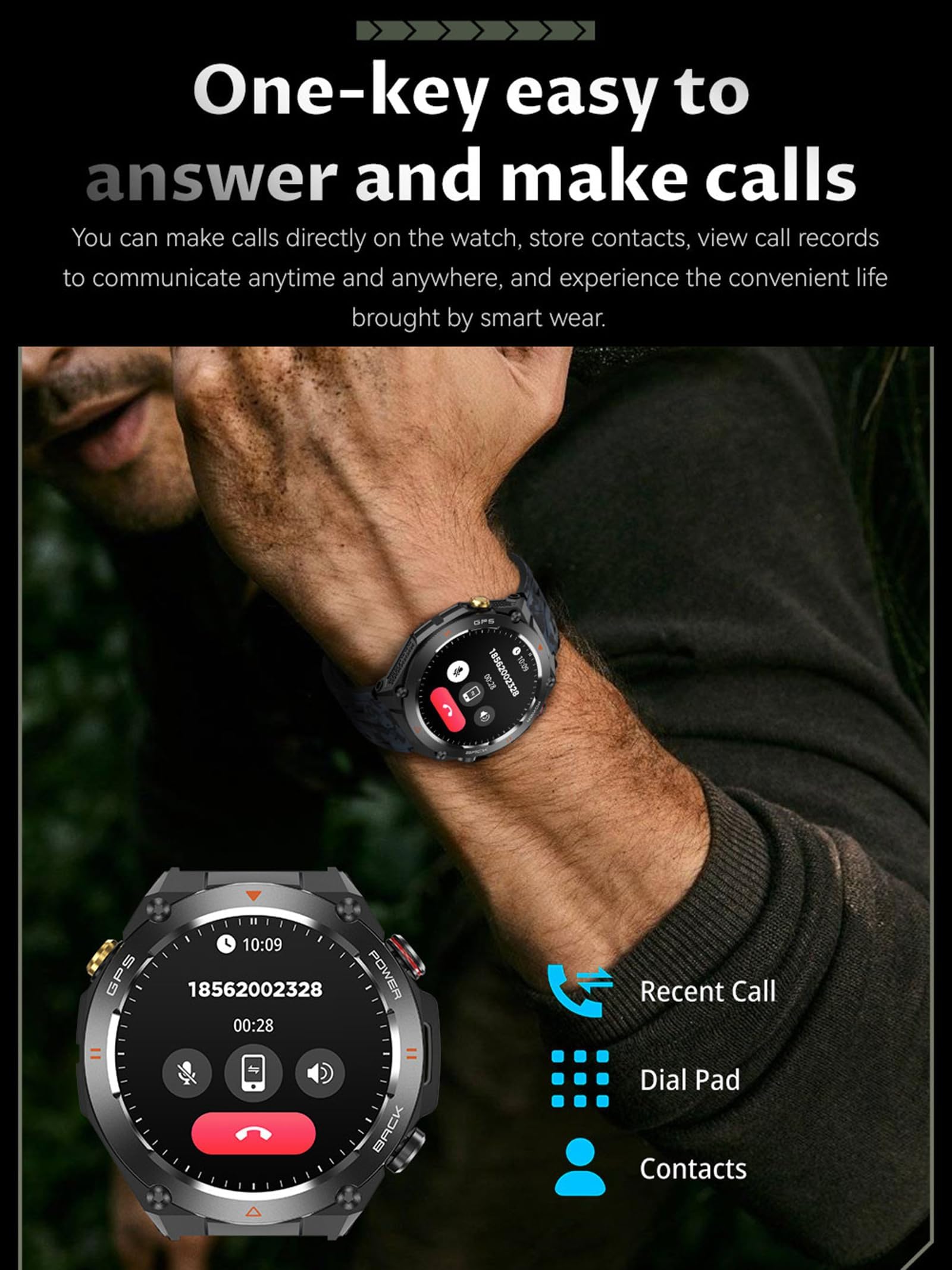 findtime Orologio da polso da uomo e da donna, GPS, orologio militare con bussola, barometro, funzione di telefono, tracker del sonno, fitness, contapassi, orologio sportivo per attività all'aria