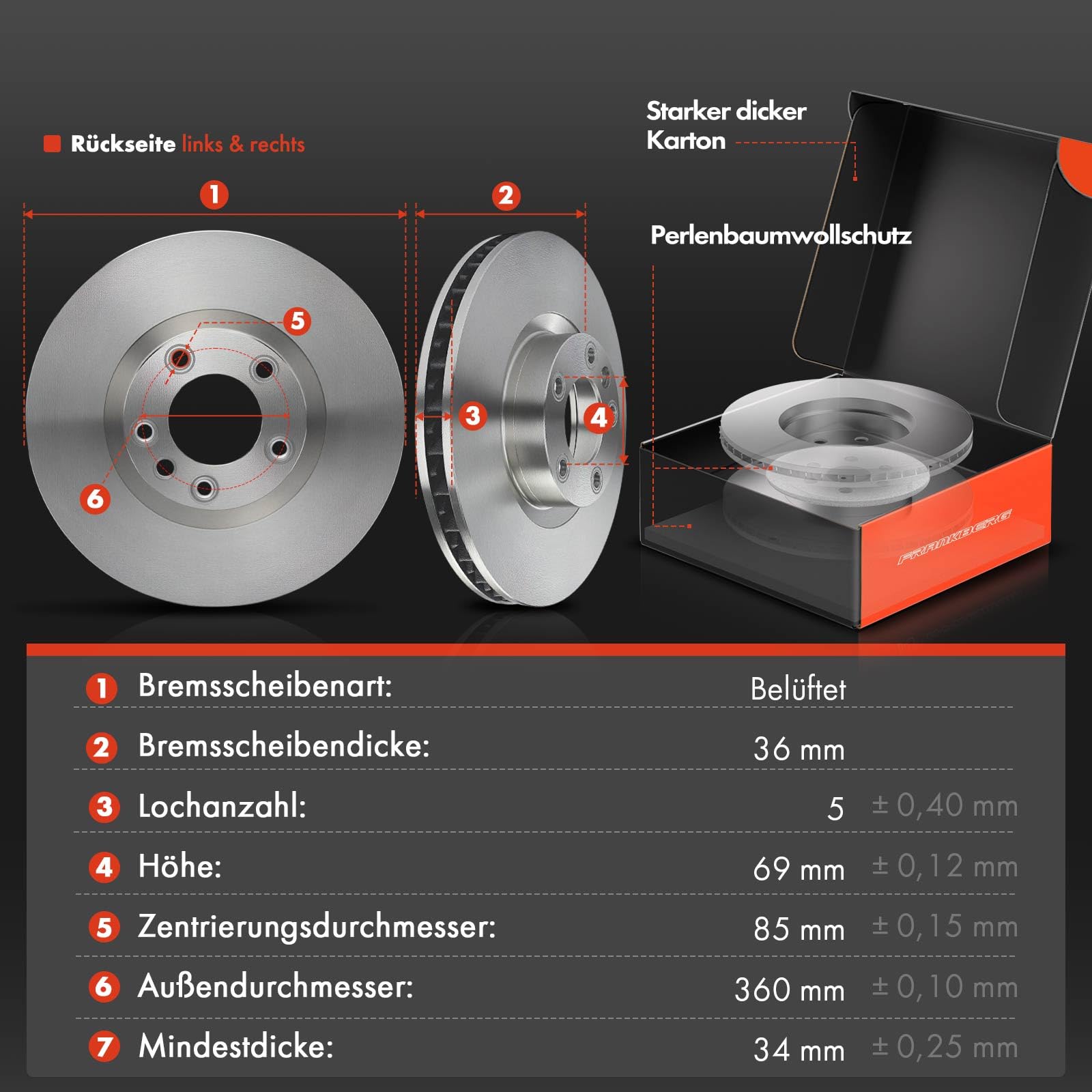 Frankberg 2 disques de frein avant + 4 plaquettes de frein avant
