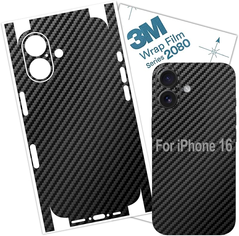 Compatible with iPhone 16 Skin Wrap 3M Film Protective for Sides and Back (Carbon Fiber)