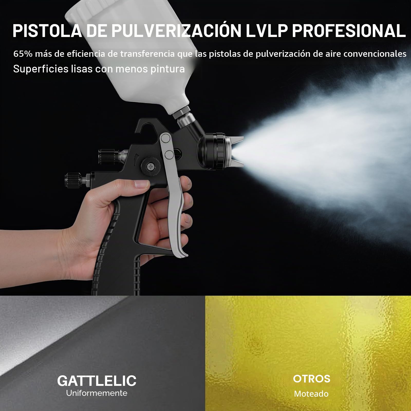 GATTLELIC LVLP - Kit Premium de Pistola de pulverización de Aire con Boquilla de 1.3/1.5/1.7 mm y regulador de Aire, Pistola de Pintura automotriz, Pistola de Pintura de Coche, Pistola pulverizadora