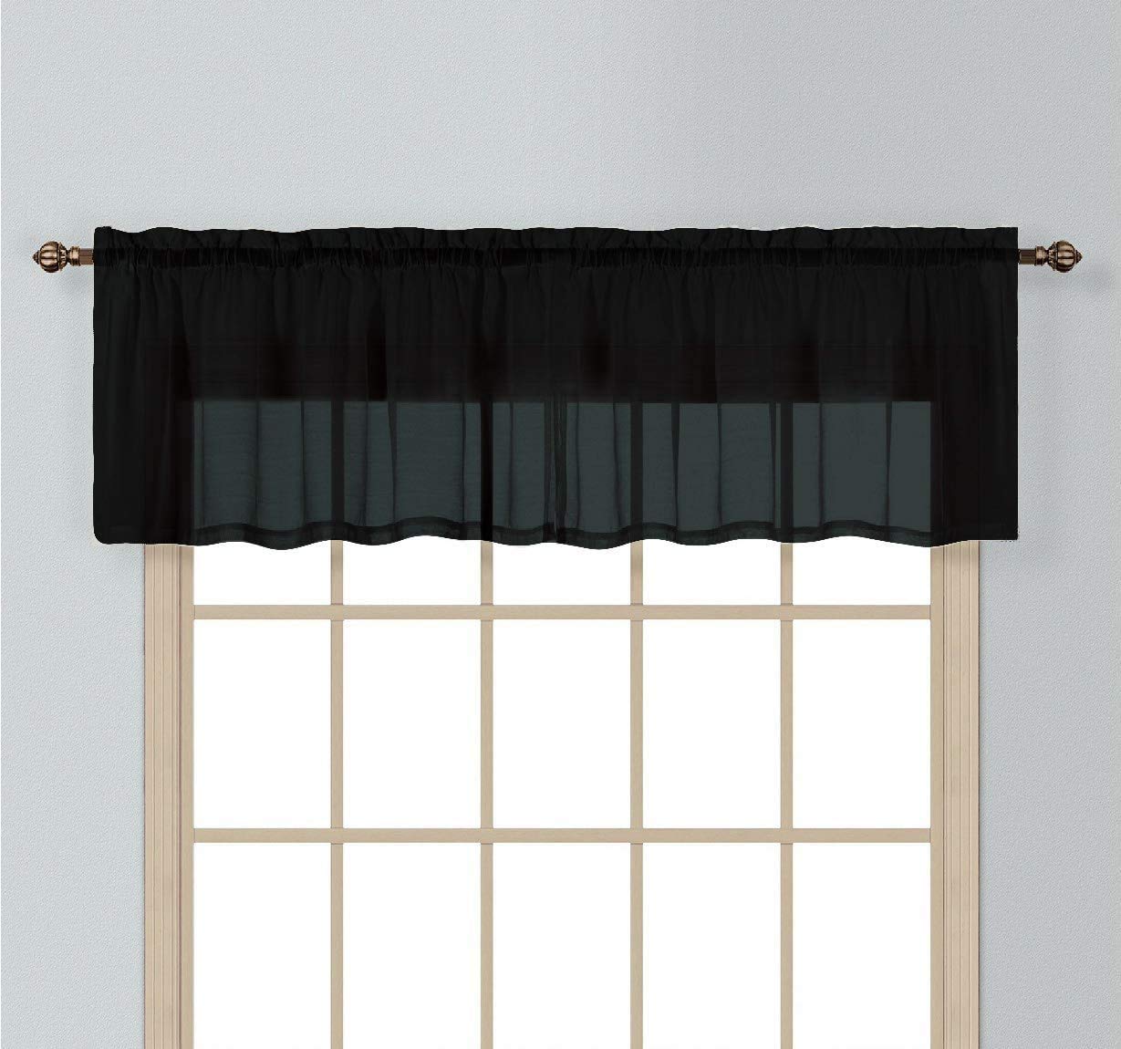California Drapes 1PC Sheer Voile Window Treatment Valance for Kitchens, Bathrooms, Basements & More (Black, 55" X 14")