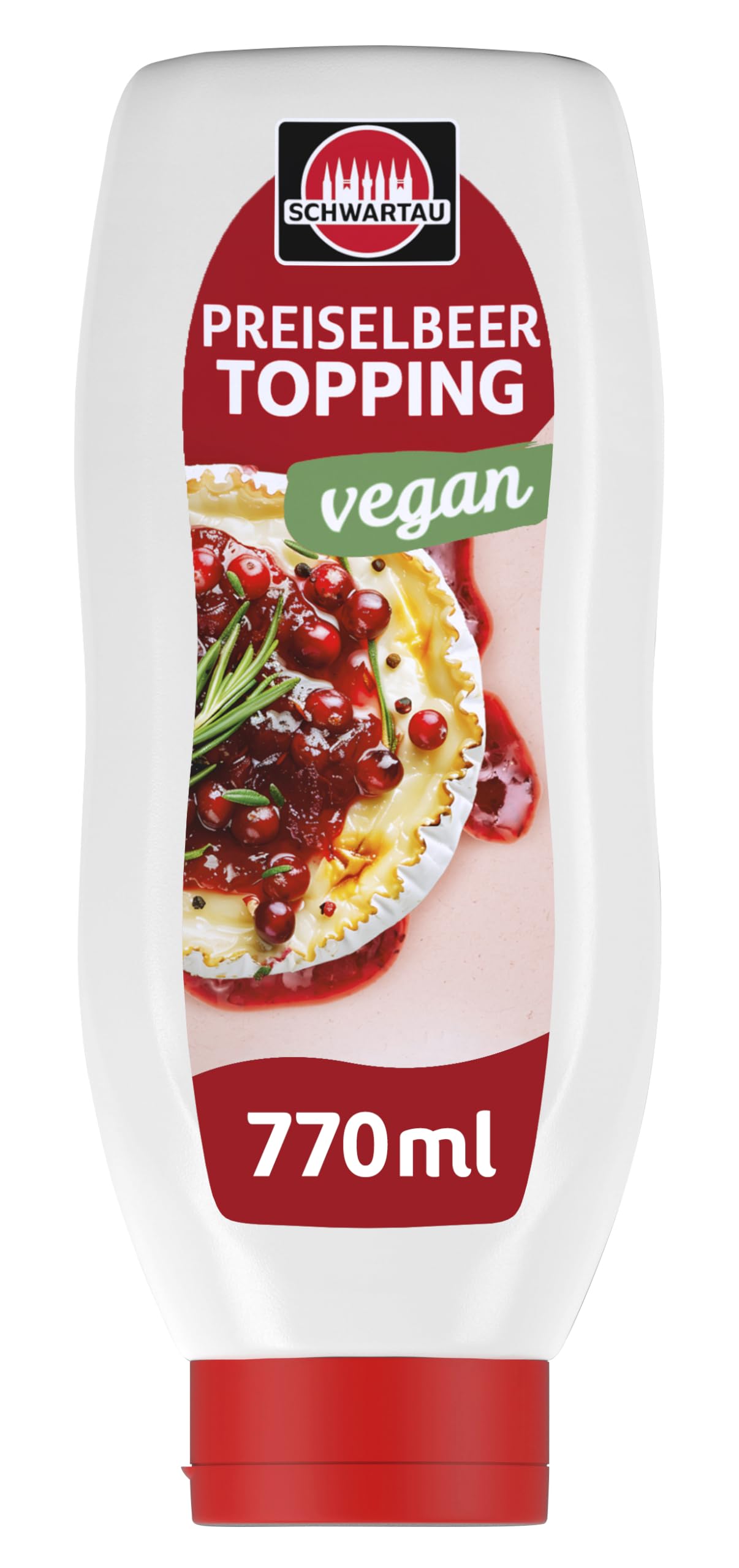 Schwartau Preiselbeersauce | Vegan | 770ml | Dessertsoße & Topping für Eis, Crêpes & Mehr | Ohne Zusatzstoffe | Pflanzlich