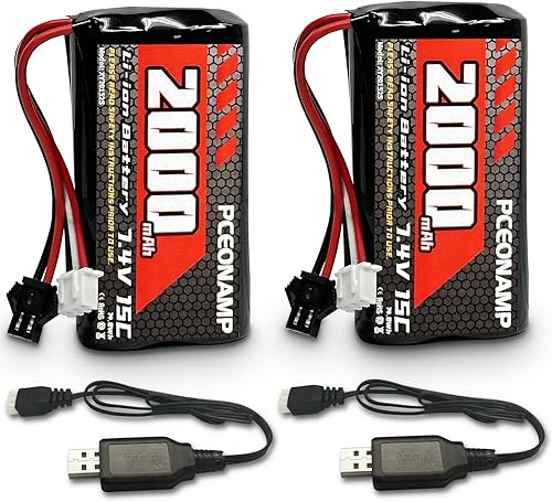 Batería de iones de litio de 7.4 V, batería 2000 mAh 2S con enchufe SM-2P recargable de alta capacidad, batería RC apta para autos MN D90 RC, H101