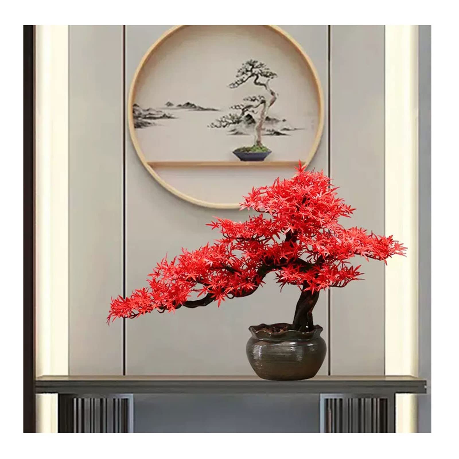 人工植物 盆栽風 緑 赤