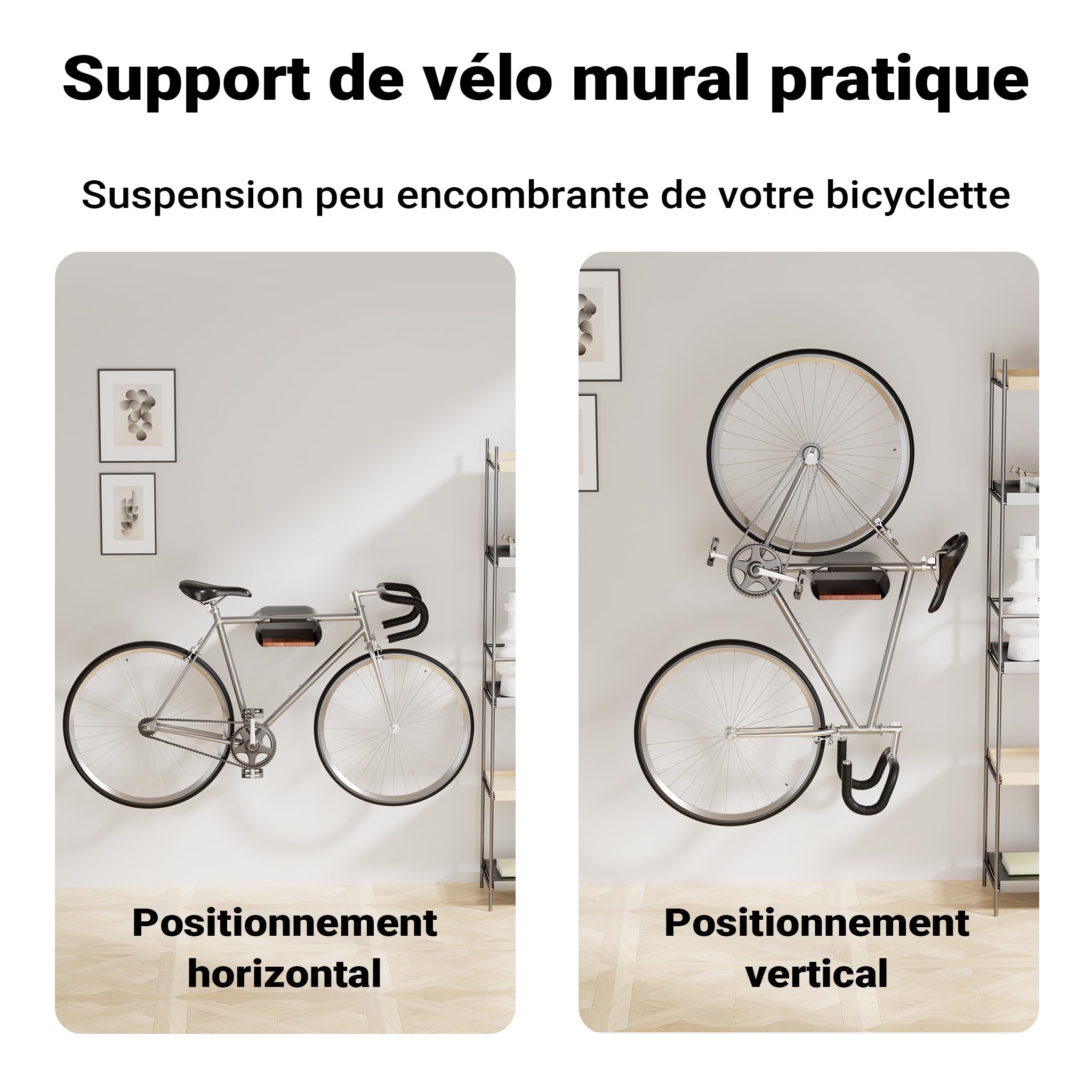 WilTec Support Mural pour vélo 25,6 x 30 x 11,4 cm jusqu'à 25 kg, Support Universel pour Bicyclette, Suspension de vélocipède Ø 55 mm Tube supérieur & 500 mm Largeur du Guidon
