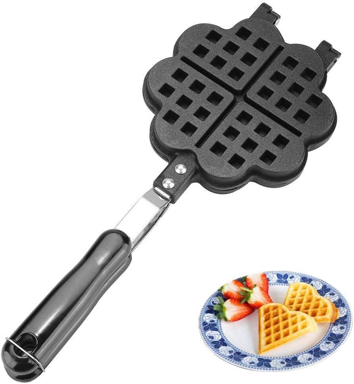 Piastra per Waffle Antiaderente in Lega di Alluminio, Stampo a Forma di Cuore, Vassoio da Forno, Stampo per Torte Fai da Te per Cucina, Colazione, Riscaldamento a Gas,