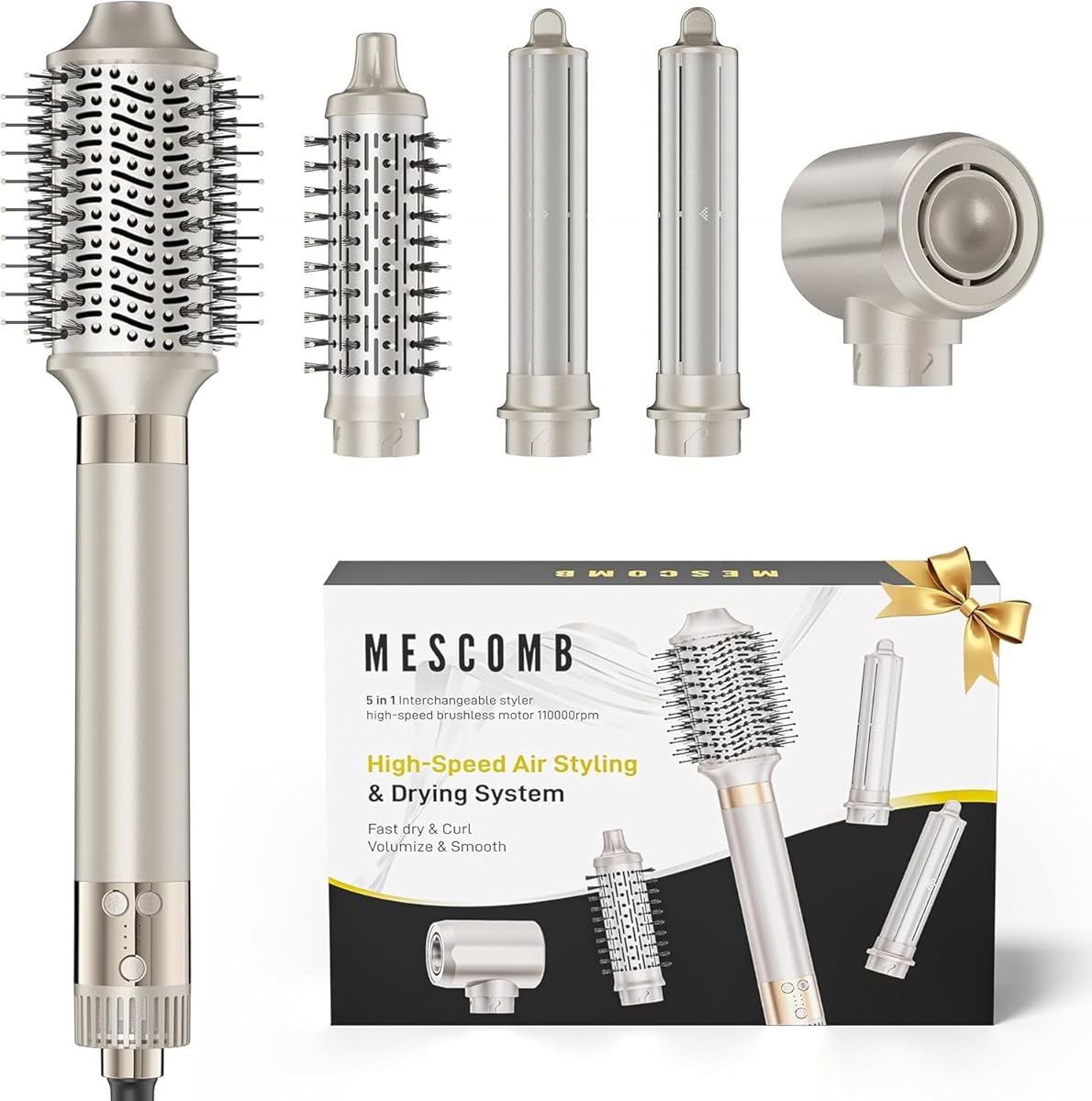 MESCOMB 5 IN 1 Hot Air Styler Hair Dryer Brush, 1500 Watts High Speed Hair Styler for Fast Drying, Volumizing, Curl, Wavy, Straighten, Negative Ionic Hot Air Brush Without Heat Damage : Amazon.ca