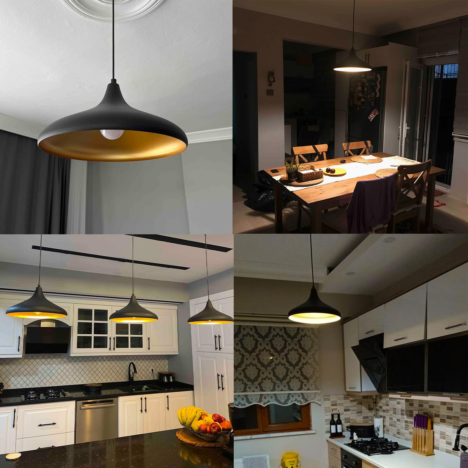 bamyum Champion Suspension Luminaire Vintage, Lustre Salon de 35 cm, Lustre Cuisine en Métal, Lampe E27 Vintage pour Chambre, Suspension Luminaire Cuisine, Suspension de Salle à Manger, Couloir, Noir