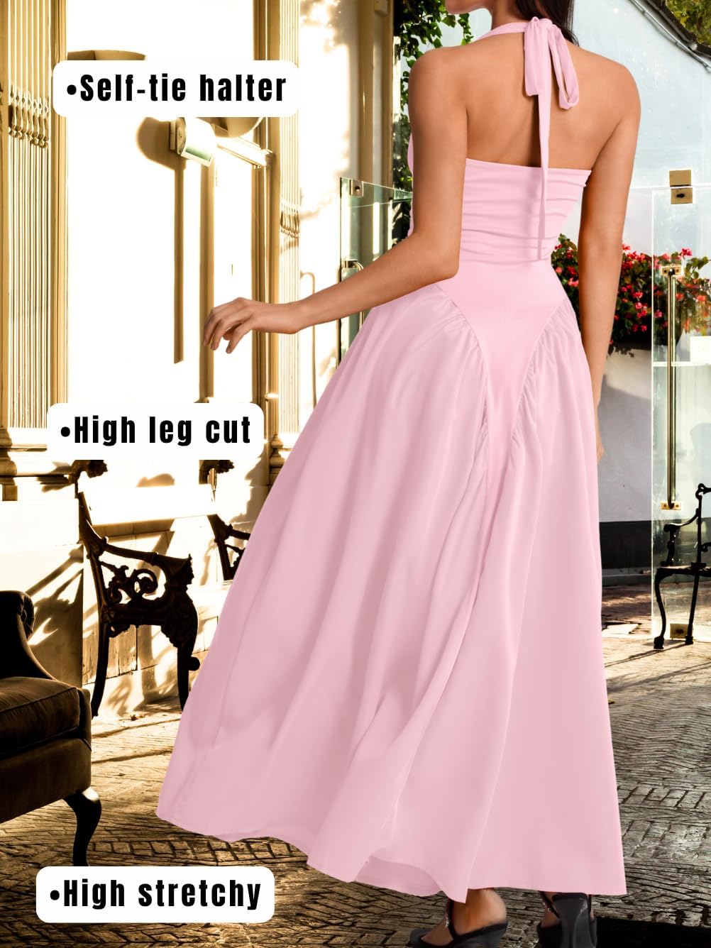 Deep V Neck Dress, Halter Maxi Dresses, Vacation Date Night, Sexy for Women Corset Flowy Wedding Guest Drop Waist - Image 5