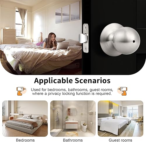 Miniatura 4 de Probrico Paquete de 3 cerraduras redondas de privacidad para puertas interiores sin llave, cerraduras de puerta en forma de bola para