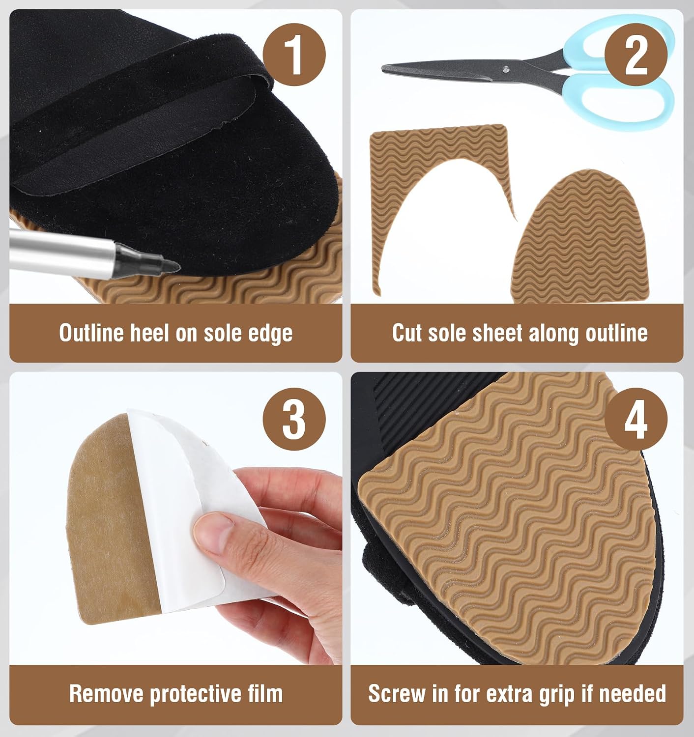 4 Pcs Boot Heel Replacement, Shoe Sole Repair Anti-Slip Rubber