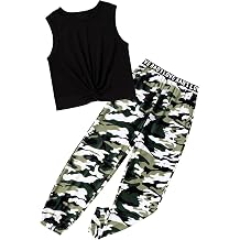Kids Clothes Girls Twist Front Tank Top Letter Print Elastic Waist Camouflage Pants with Pockets Summer Girls Clothes