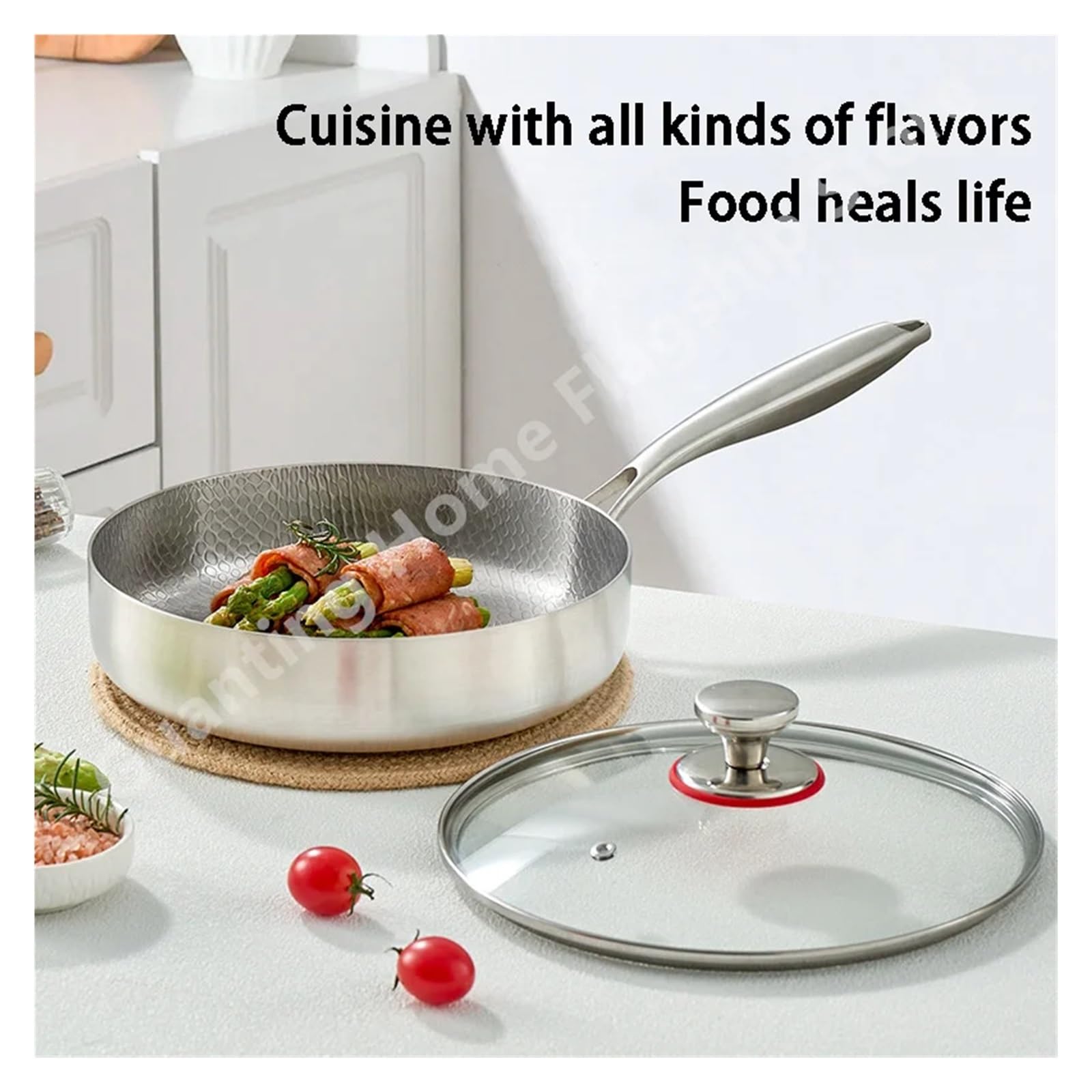 poele inox Poêle à frire en acier inoxydable, wok antiadhésif, casserole non revêtue, poêle steak, cuisinière induction, gaz, ustensiles de cuisine(20cm)