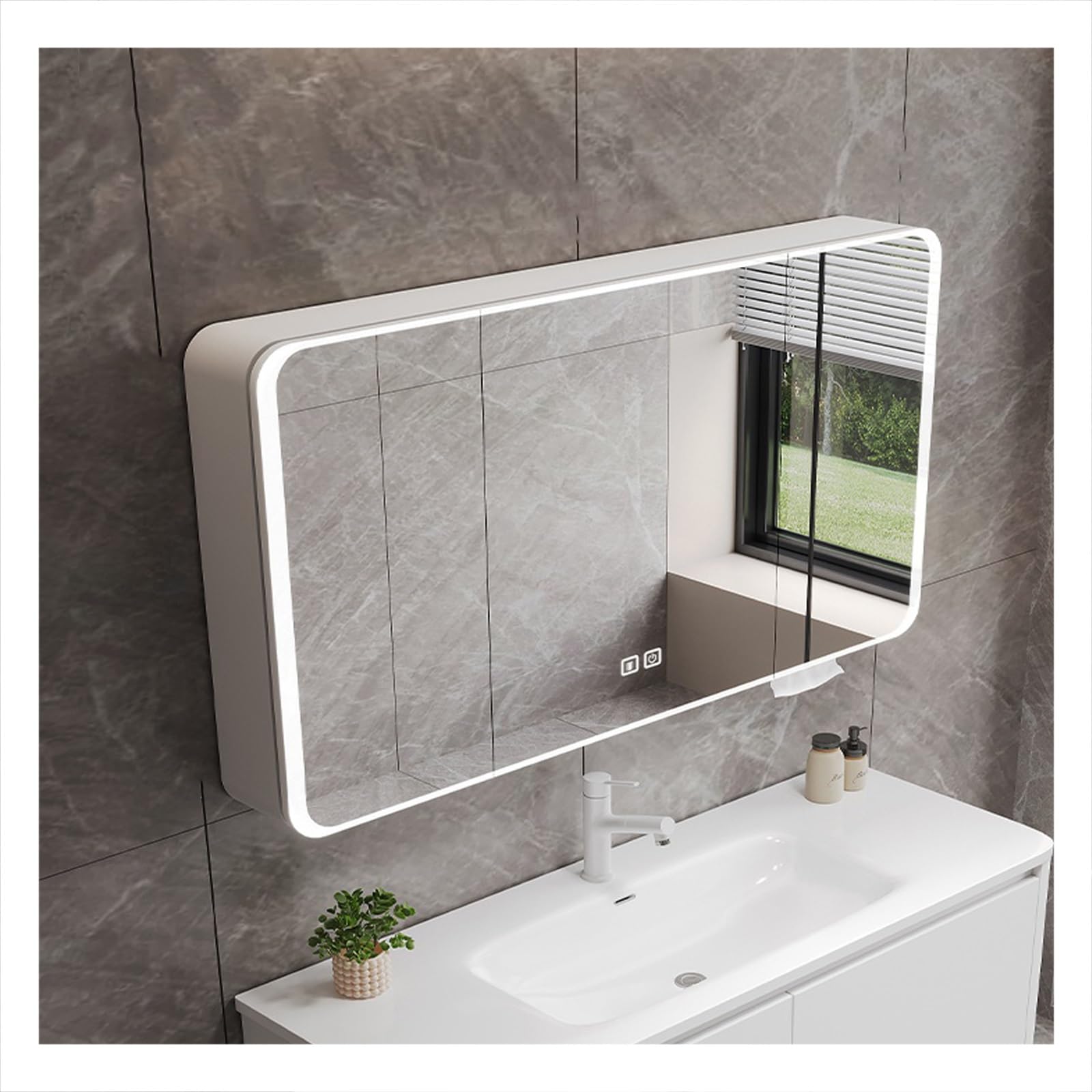 FLYIODFCXV bathroom mirror cabinet, Large Storage Capacity, Smart Touch, Defogging Design, Suitable for Multiple Scenarios(White,90cm/35.4in)