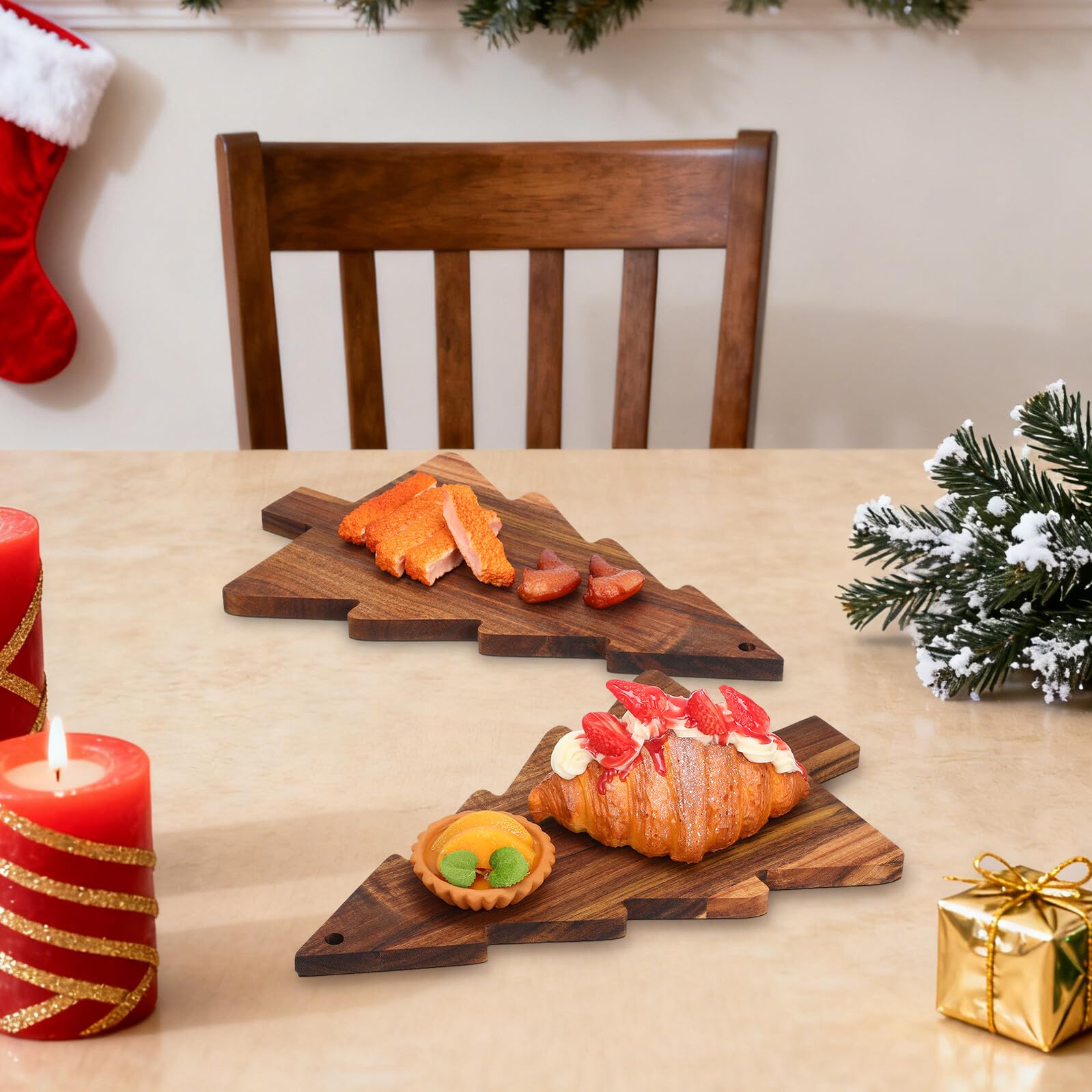 OUNONA Bandeja de Madera Forma de Árbol de Navidad para Cortar Quesos y Servir Aperitivos Fiestas Navideñas