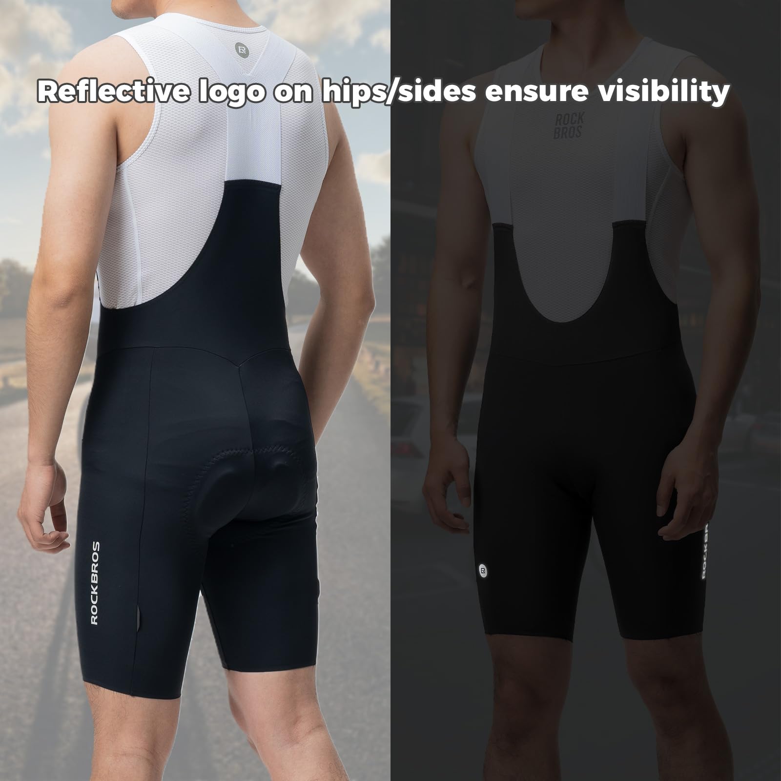 ROCKBROS Radlerhose Herren Gepolstert, Fahrradhose Kurz, Bib Shorts mit Träger, Atmungsaktive schnelltrocknende Radsport Trägerhosen für Rennrad & MTB