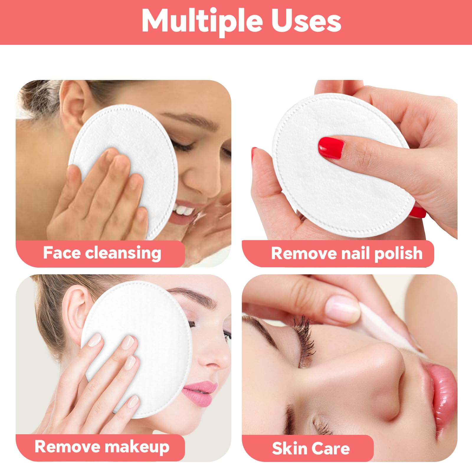 ICOTLE Almohadillas ovaladas grandes de algodón, 80 unidades, multicapa, sin pelusas, de doble cara, almohadillas ovaladas de algodón ultrasuave para eliminación de maquillaje, limpieza y aplicación