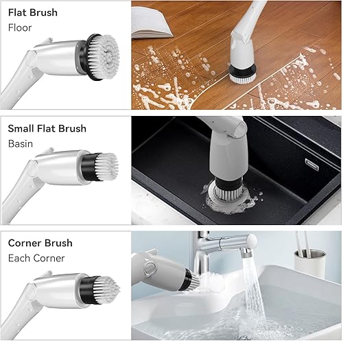 Miniatura 5 de Limpiador giratorio eléctrico inteligente, 500 RPM y 4000 mAh, 2024 nuevo limpiador de ducha con mango largo, cepillo giratorio para limpieza de