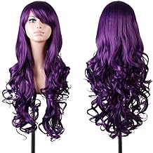 Wigs 32 inch Wavy Curly Cosplay Wig With Wig Cap and Comb (Dark Purple)