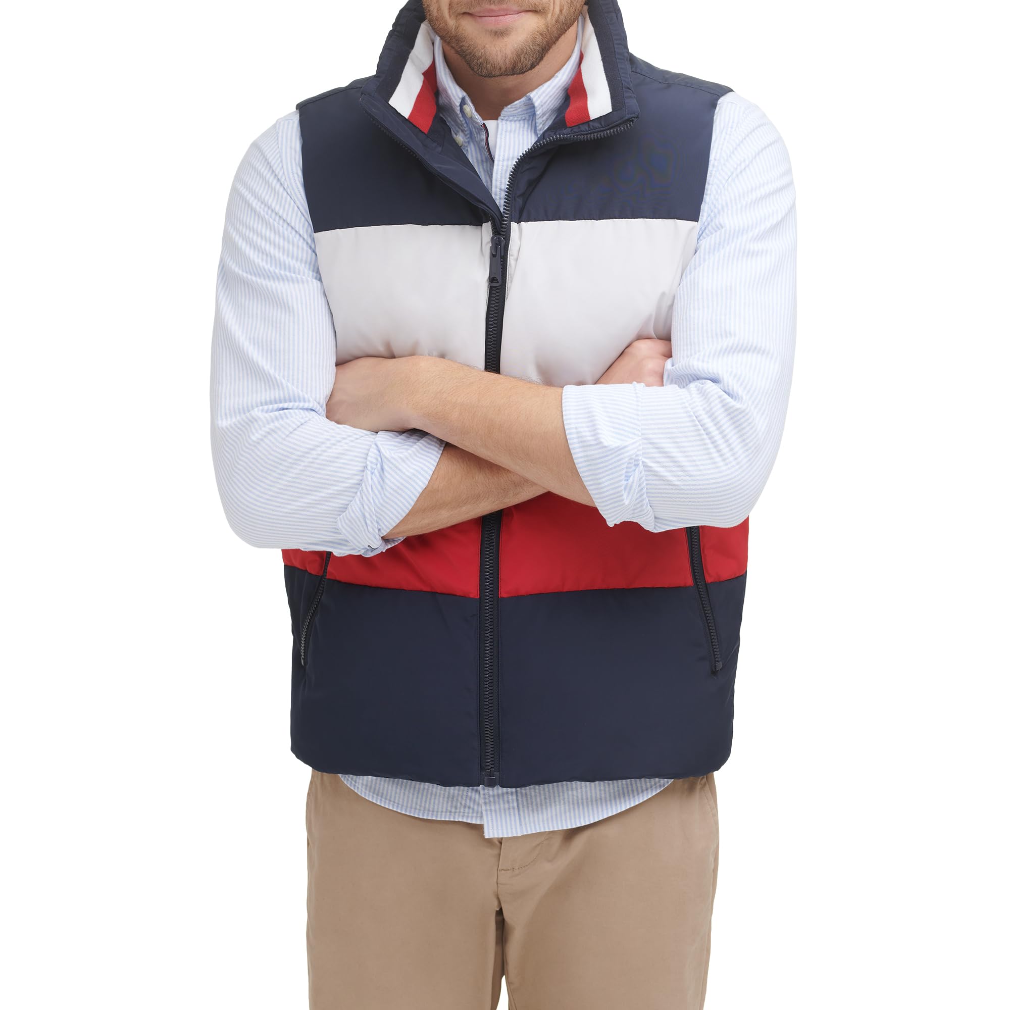 Tommy Hilfiger Herren Quilted Stand Collar Vest Weste mit gestepptem Stehkragen, Midnight/Ice/Red, XXL