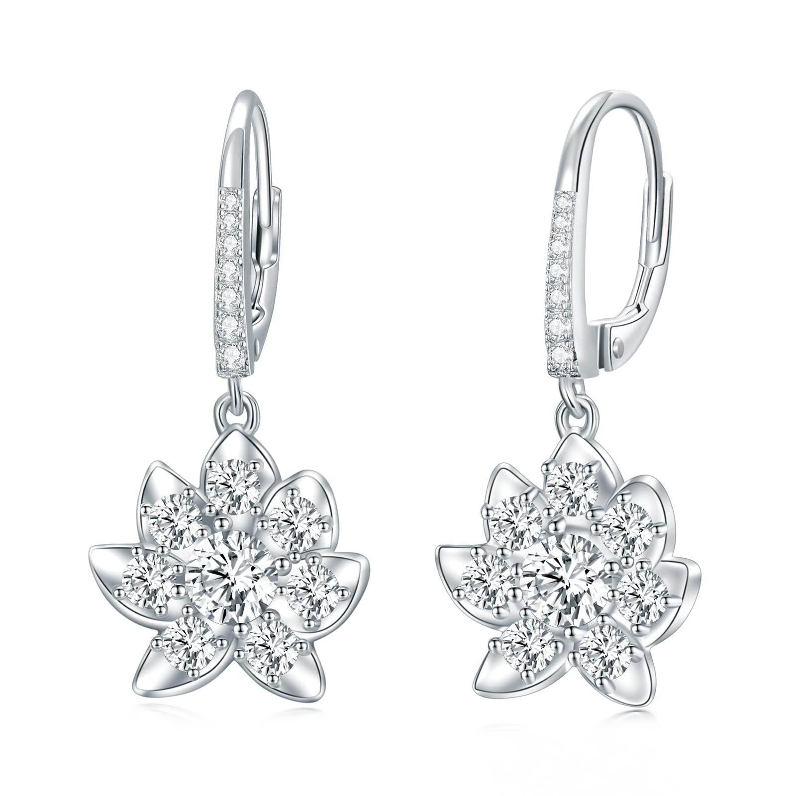 VONALA Sterling Silver Flower/Lotus/Square Leverback Earrings for Women Crystal Dangle Drop Earrings Cubic Zirconia Dangling Earrings for Women Teens Gift