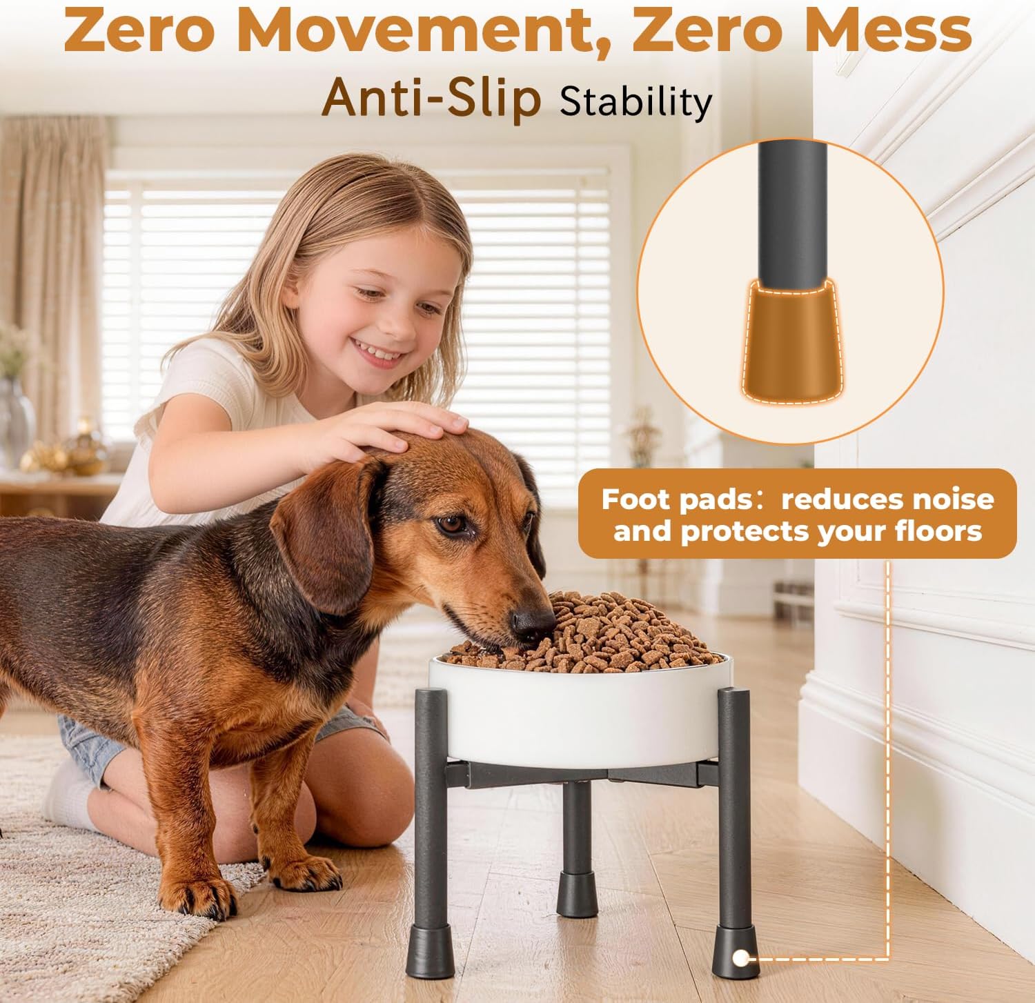 Oppro Single Elevated Dog Bowl Stand for Small Medium Breed, Adjustable Width 6-10in, 10in Tall Non-Slip Metal Raised Puppy Food Feeder Water Holder, Fits Various Size Ceramic Stainless Steel Pet Bowl