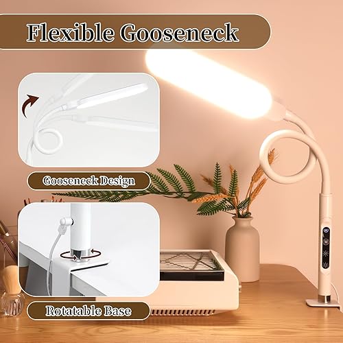 Miniatura 4 de BQAN Lámpara de escritorio LED con abrazadera, 15 W cuidado de los ojos, lámpara de escritorio ajustable de cuello de cisne para oficina en casa con