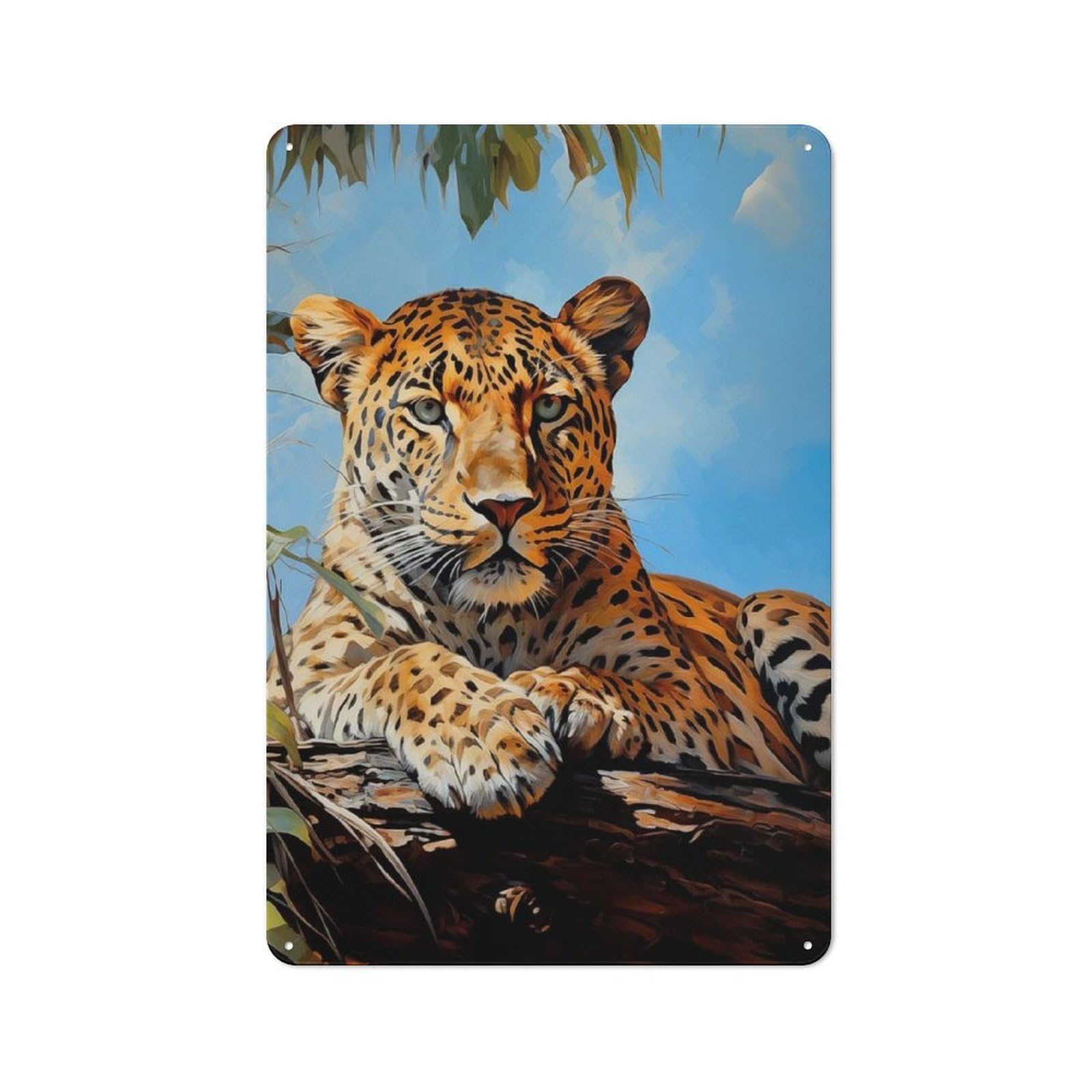 Tin Wall Plaque 30x20cm with Leopard for Workshop Wall, Suited to Makers And DIY Enthusiasts