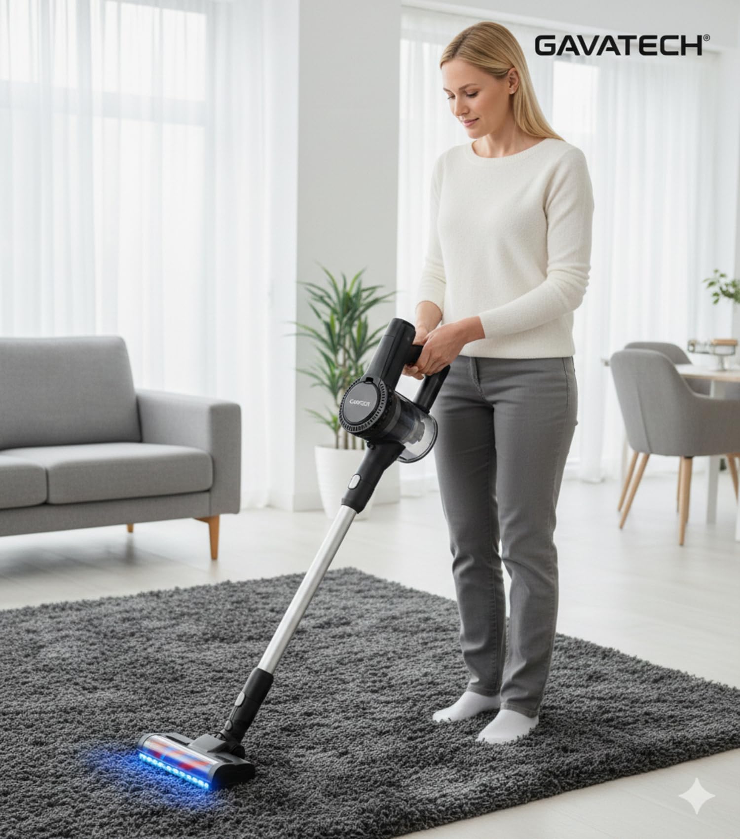 VC6 – Aspiradora de Mano Inalámbrica 250W, Cepillo Eléctrico con Iluminación LED, Motor de Alta Succión, Diseño Ergonómico y Ligero para Hogar y Coche.