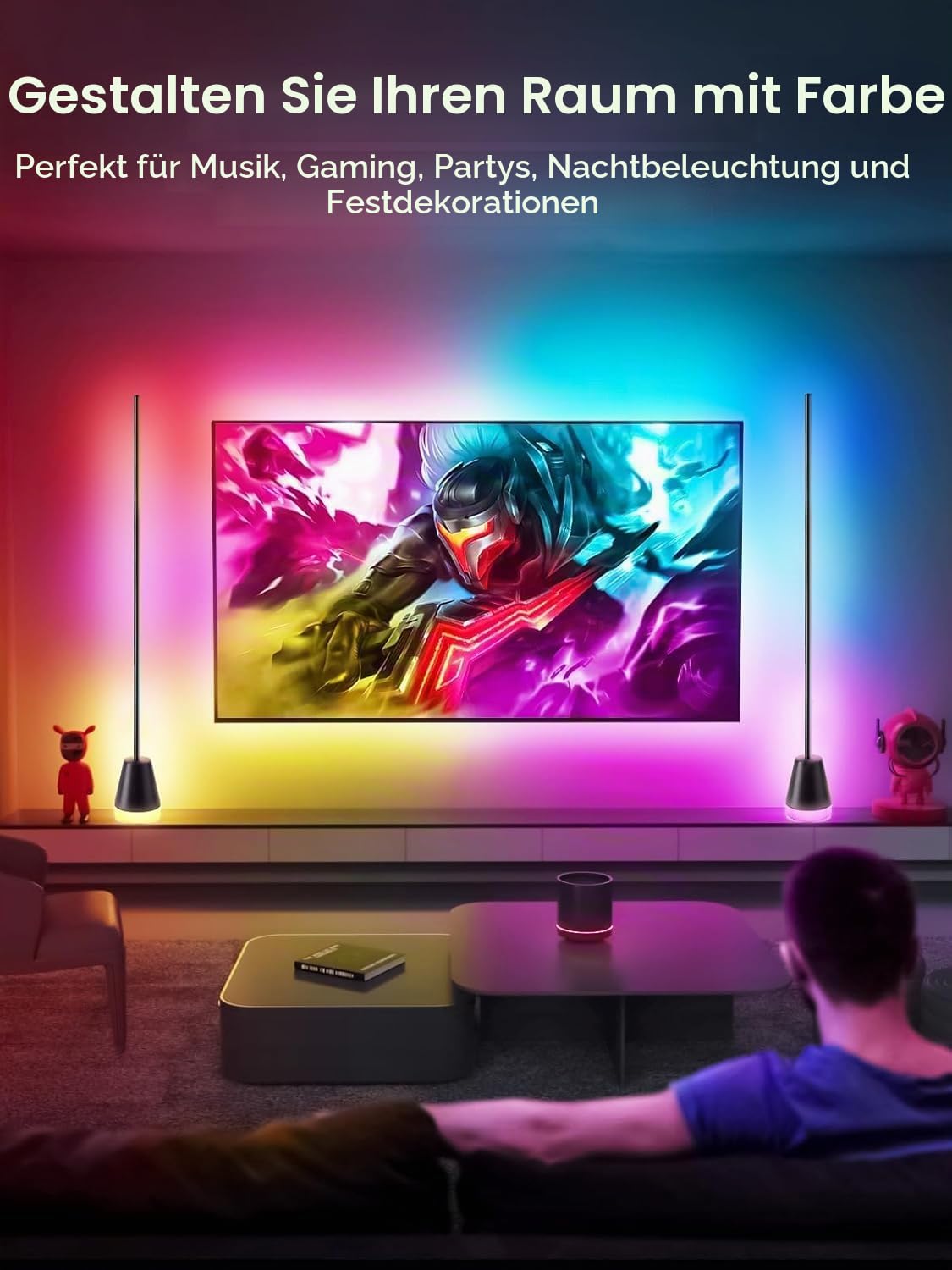 LED Stehlampe Wohnzimmer – 1700LM RGBICW Ecklampe, Dimmbar mit App-Steuerung, 16 Millionen Farben, 200+ Szenenmodi, Musikmodus & Timer, Perfekt für Wohnzimmer Deko, Schlafzimmer, Spielzimmer