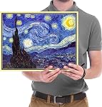 Wieco Art Framed Art Giclee Canvas Prints of Starry Night by Van Gogh Peintures Reproduction Post-impressionnisme Artwork Mur encadré Art pour Salon Home Décorations Cadre d'or