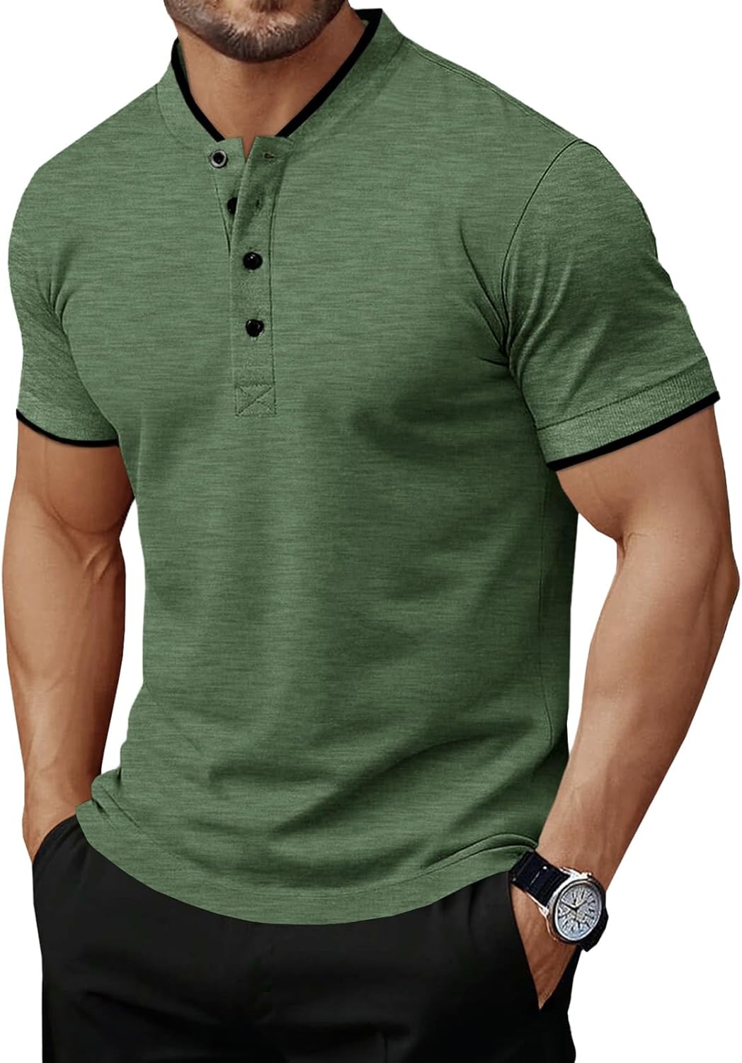 Runcati Mens Henley Shirts Short Sleeve Casual Polo Shirts Summer Business Workout Golf T- Shirts