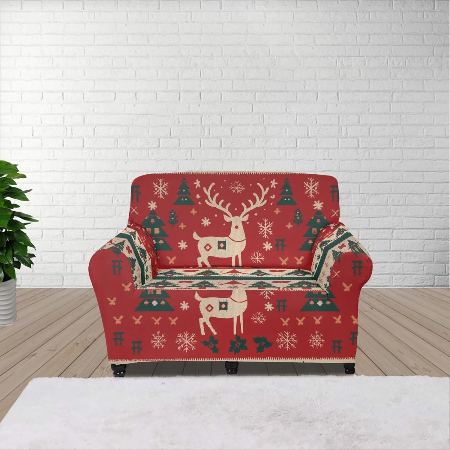 Christmas Loveseat Couch Cover Soft Xmas Couches Slipcovers Green Santa Elastic Furniture Protector Stretch Furniture Protector