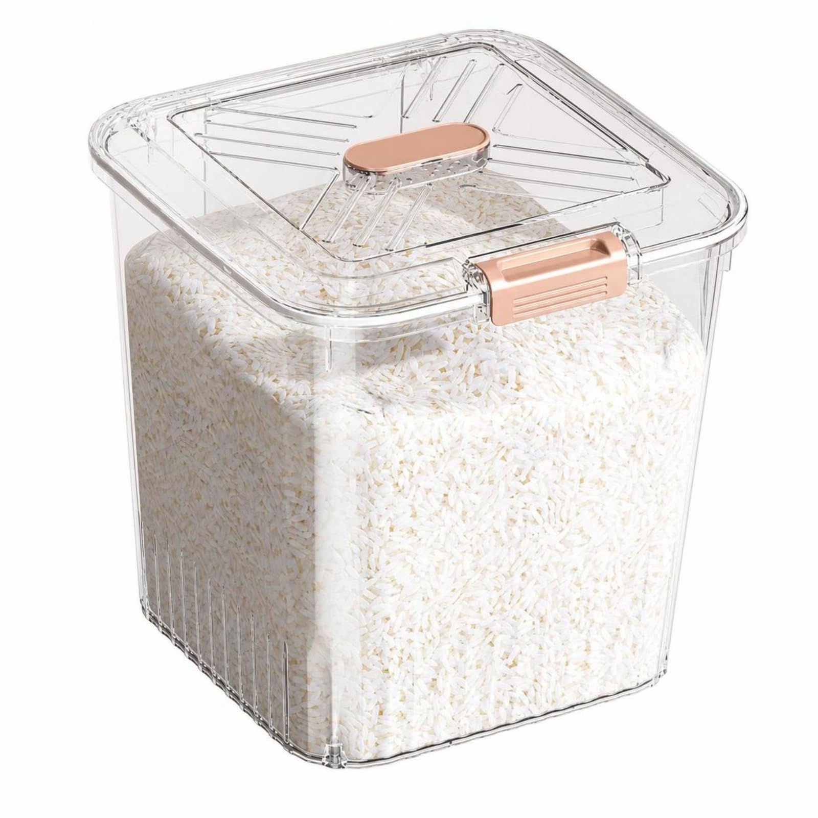 Recipiente per Cereali con Coperchio a Incastro E Guarnizione in Silicio in Materiale PP Atossico con Base Trasparente per Riso E Pasta Adatto per Conservazione E Organizzazione, Coffee, 25KG