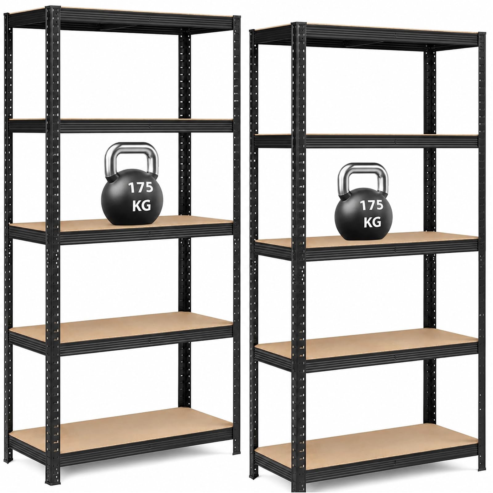 Garage Shelving Units,5 Tier Shelving Unit Garage Shelves Storage Shelf Heavy Duty Shed Storage Racking Shelf Metal Boltless for Warehouse Workshop Office (Black, 2pack-90X40X180) — image 1