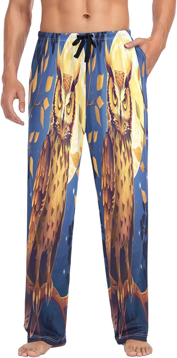 ALAZA Owl Starry Sky Moon Men's Pajama Pants Men Cotton Pajama Bottoms with Pockets, S