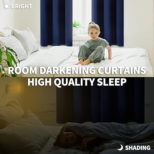 Miniatura 2 de Cortina opaca BGment con hueco por el que pasa la barra, 2 paneles, Tela, Azul marino