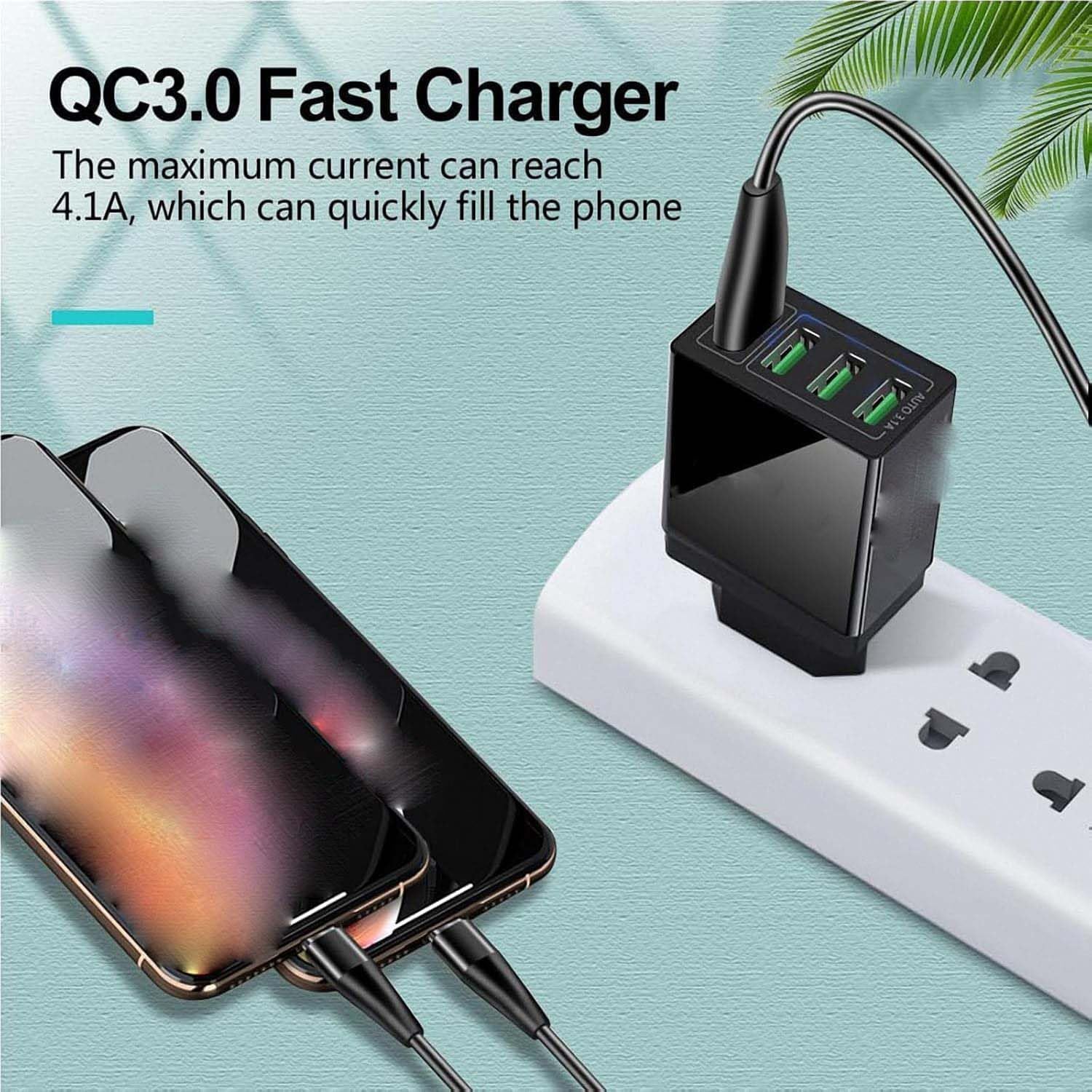 Phone Charger, 4-Port Wall Fast Phone Charger with Intelligent Temperature Control and Multi-Protection for All Phones (Black*2+White*2)