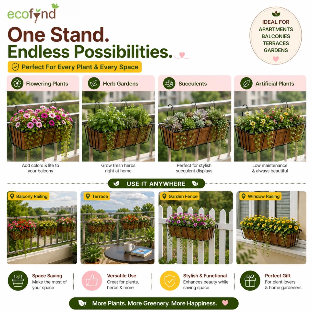 Hanging Flower Pot Stands - Balcony & Railing Planters -7