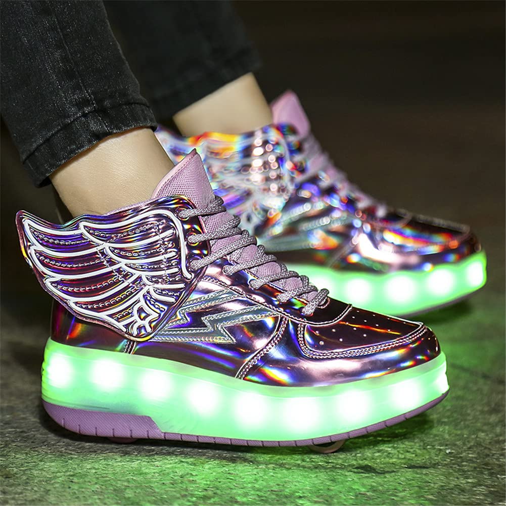 Unisex Kinder LED Licht USB Gebührenpflichtig Skateboardschuhe mit Rollen Drucktaste Einstellbare Inline Skates Outdoor Sport Fitnessschuhe Gymnastik Running Sneaker für Jungen Mädchen